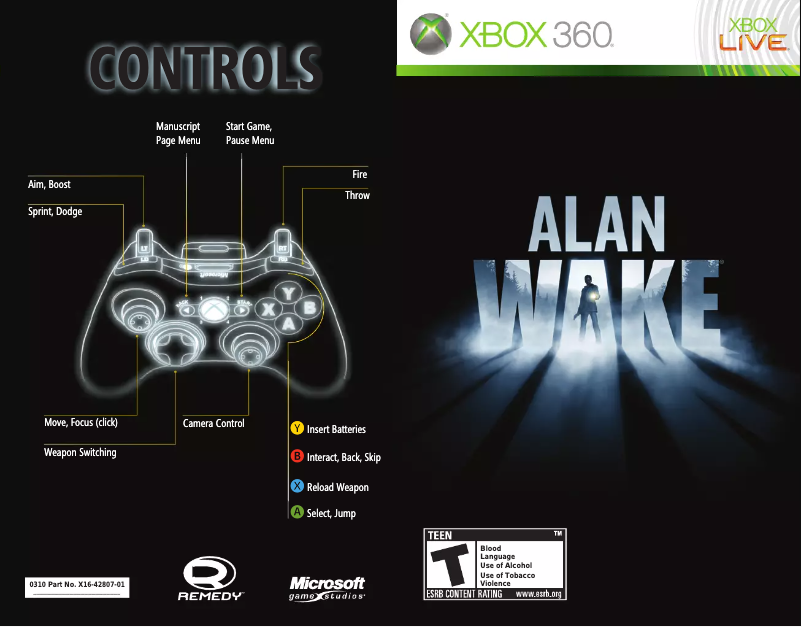 Page 1 de la notice Manuel utilisateur Microsoft Alan Wake (Xbox 360)