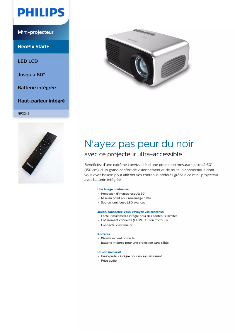 Página 1 del manual Ficha técnica Philips NeoPix Start+ NPX245