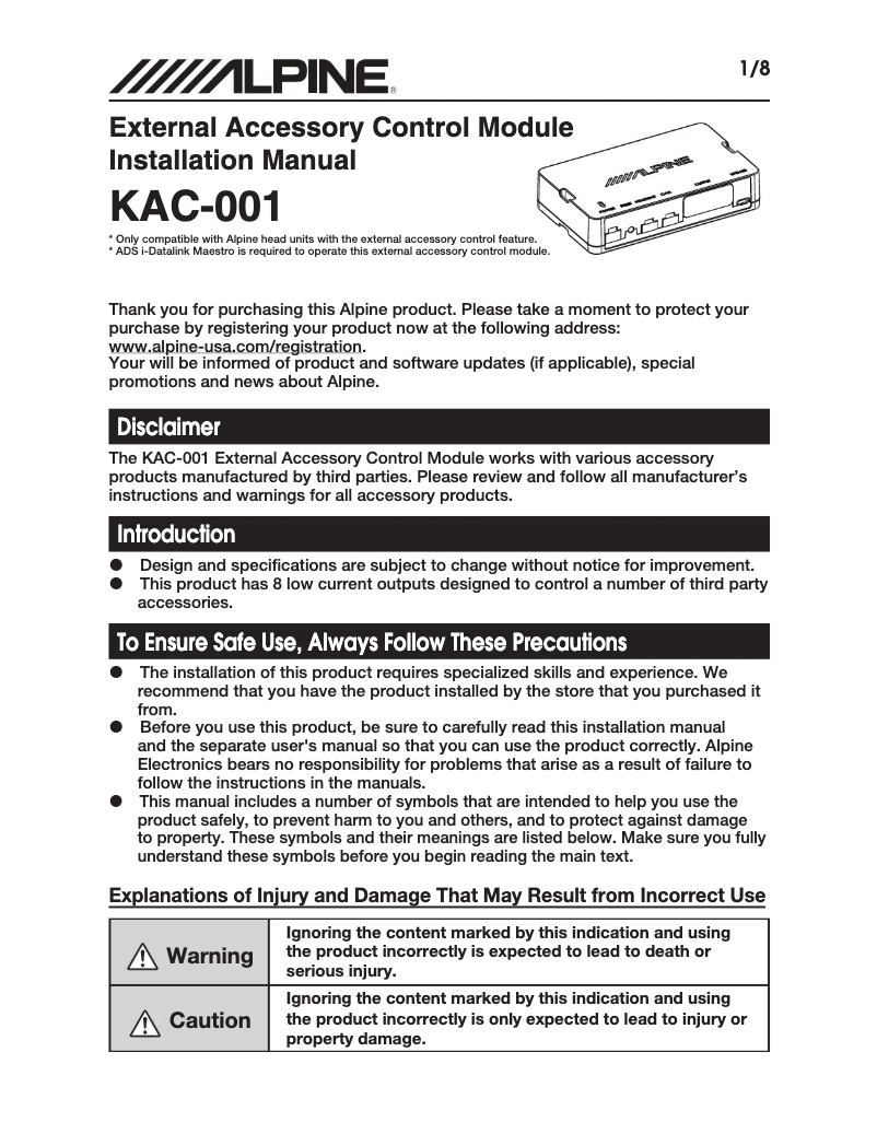 Page n°1 - Manuel utilisateur Alpine KAC-001