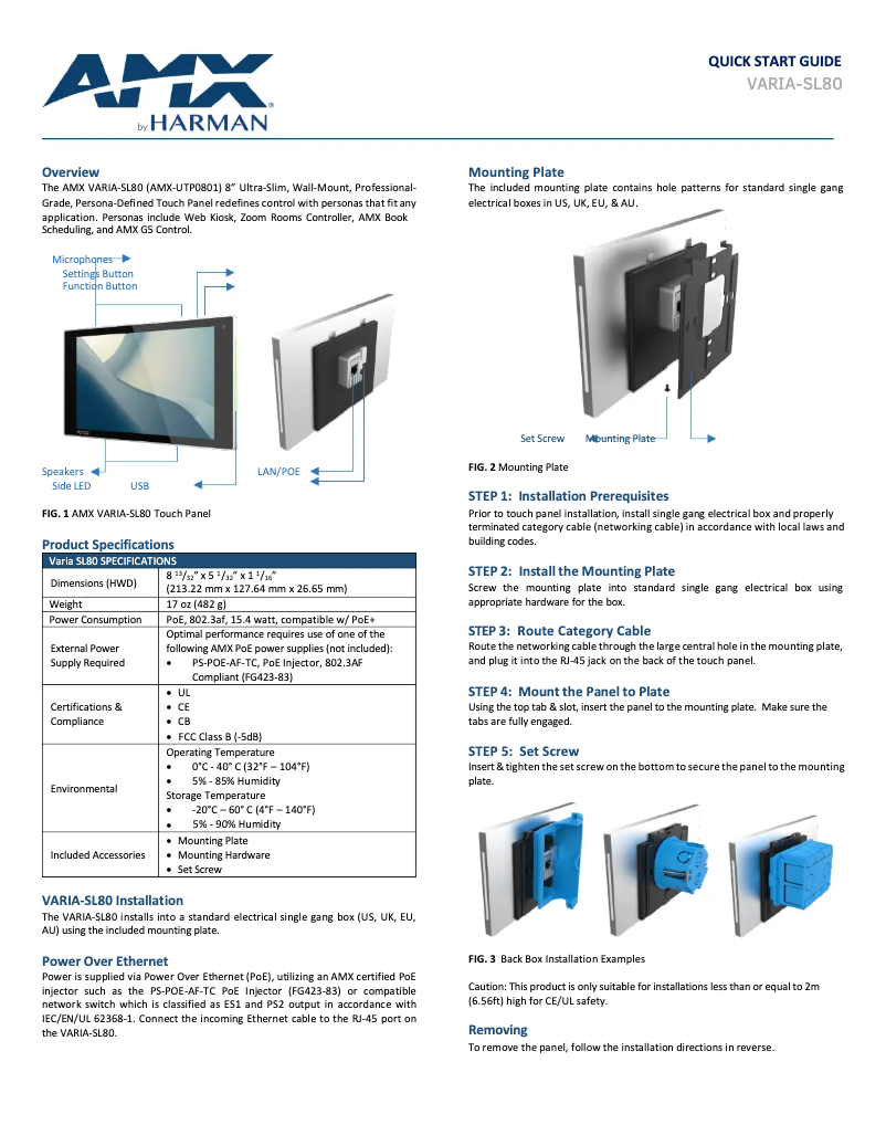 Page 1 de la notice Manuel utilisateur AMX VARIA-SL80