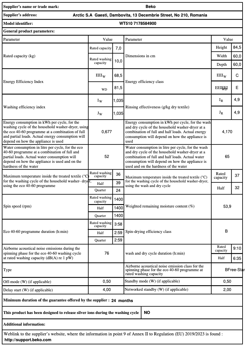 Page 1 de la notice Fiche technique Grundig WT510