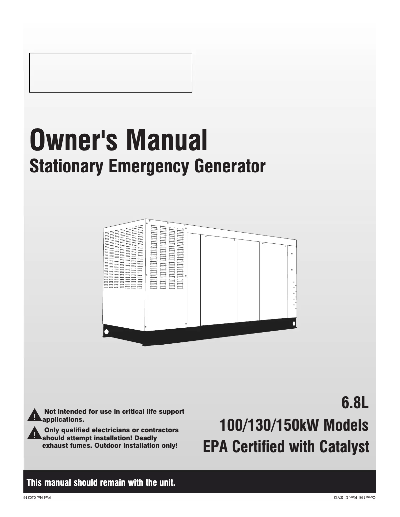 Page n°1 - Manuel utilisateur Generac QT13068KVSCR