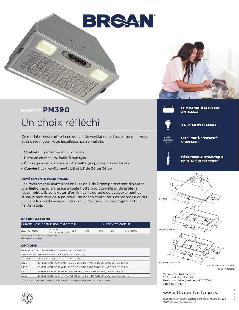 Page 1 of the manual Brochure Broan PM390