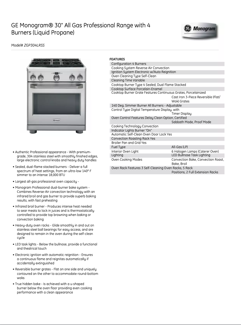 Image de la première page du manuel de l'appareil ZGP304LRSS