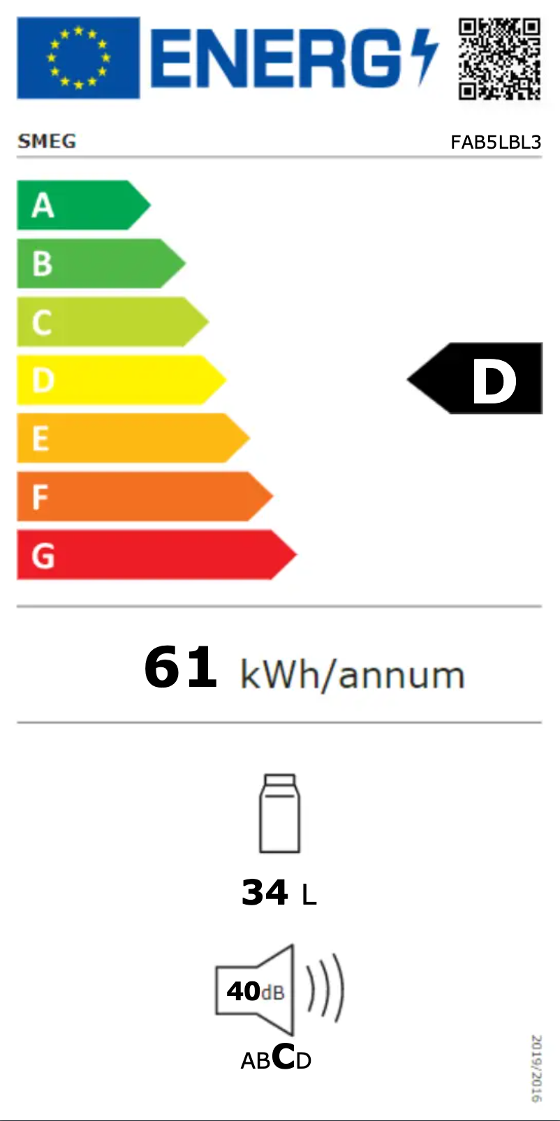 Page n°1 - Label énergétique Smeg FAB5LBL3