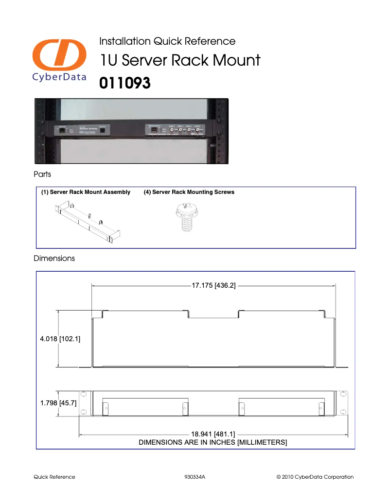 Page n°1 - Manuel utilisateur CyberData Systems 011093