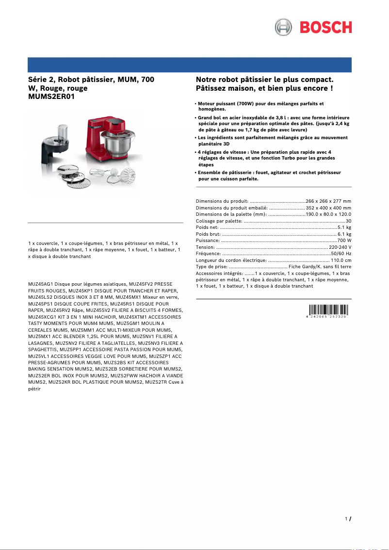 Página 1 del manual Ficha técnica Bosch MUMS2ER01
