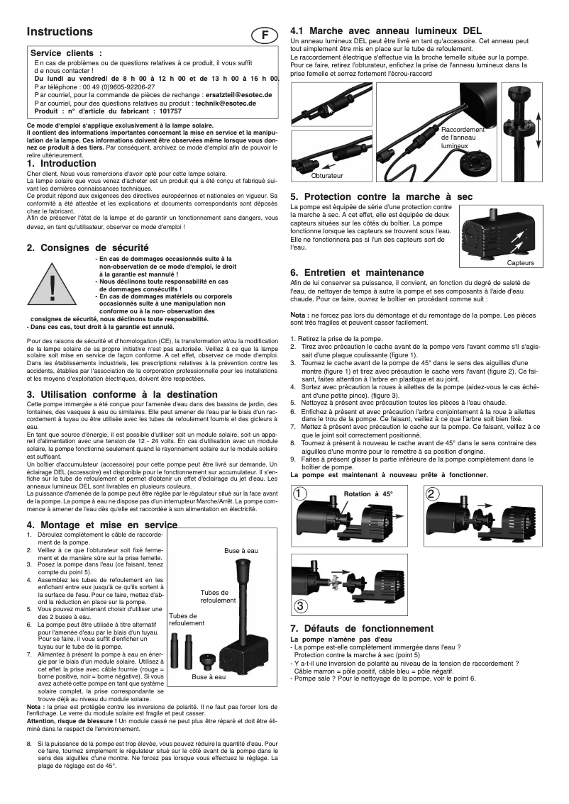 Page 1 de la notice Manuel utilisateur Esotec Siena