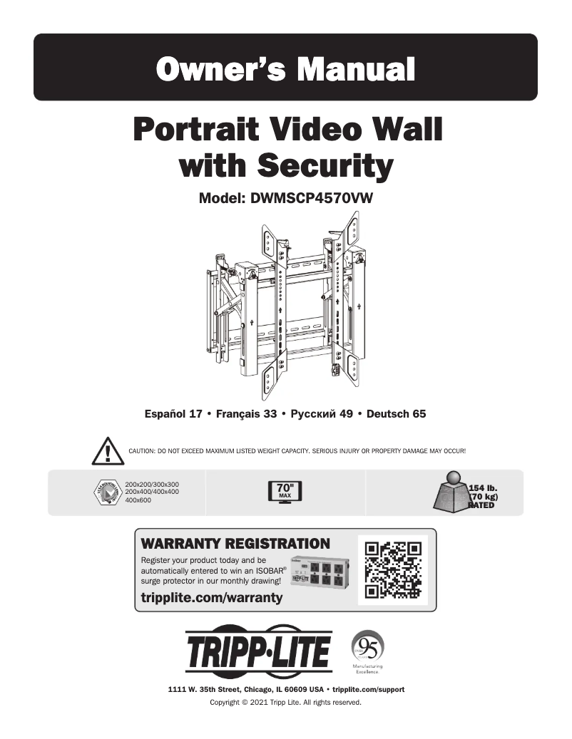 Page 1 de la notice Manuel utilisateur Tripp Lite DWMSCP4570VW