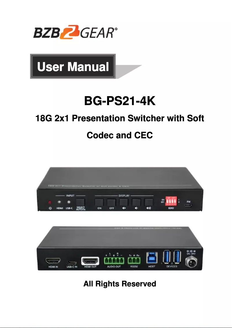 Page 1 de la notice Manuel utilisateur BZBGear BG-PS21-4K