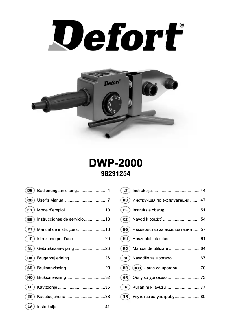 Página 1 del manual Manual de usuario Defort DWP-2000