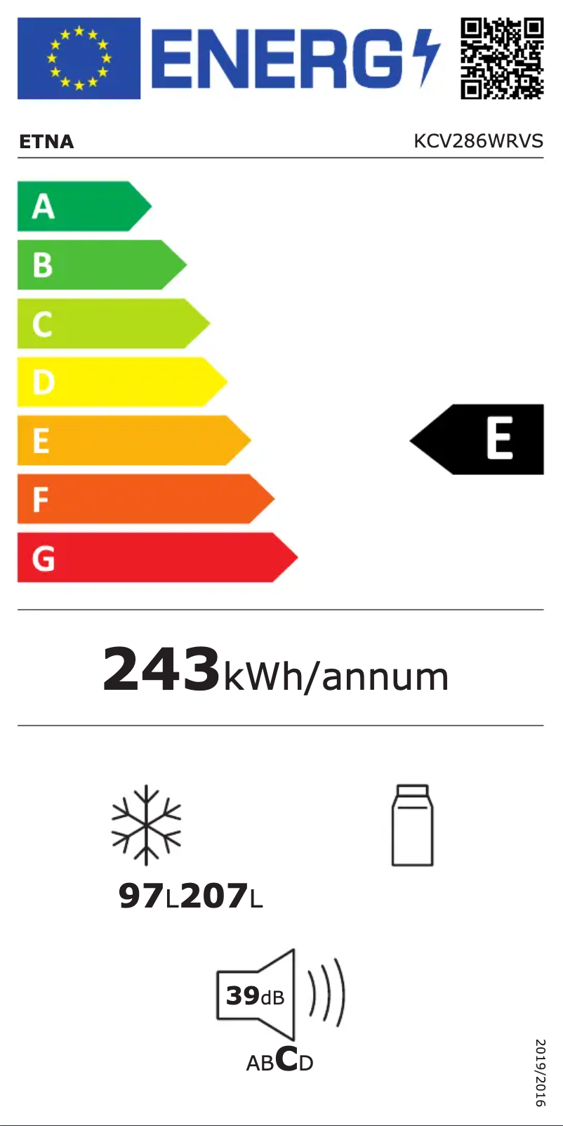 Page n°1 - Label énergétique Etna KCV286WRVS