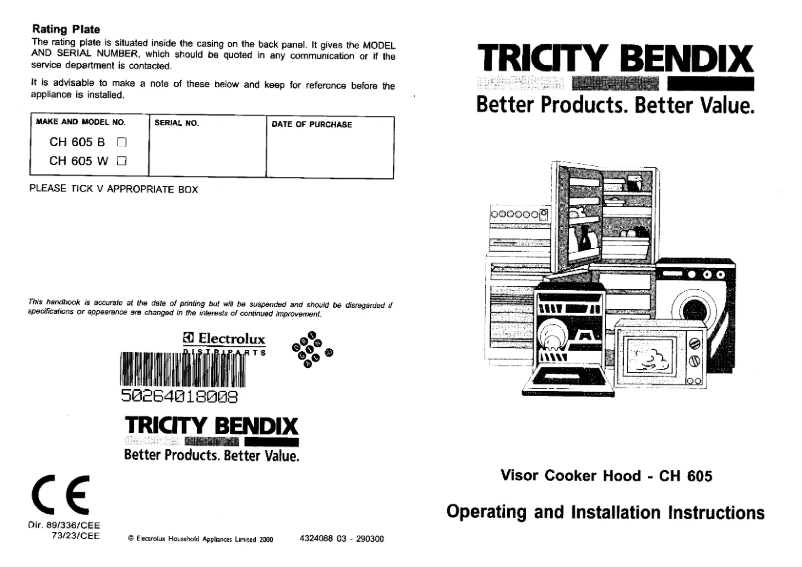 Page n°1 - Manuel utilisateur Tricity Bendix CH605W