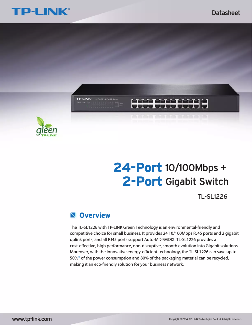 Page 1 de la notice Fiche technique TP-Link TL-SL1226