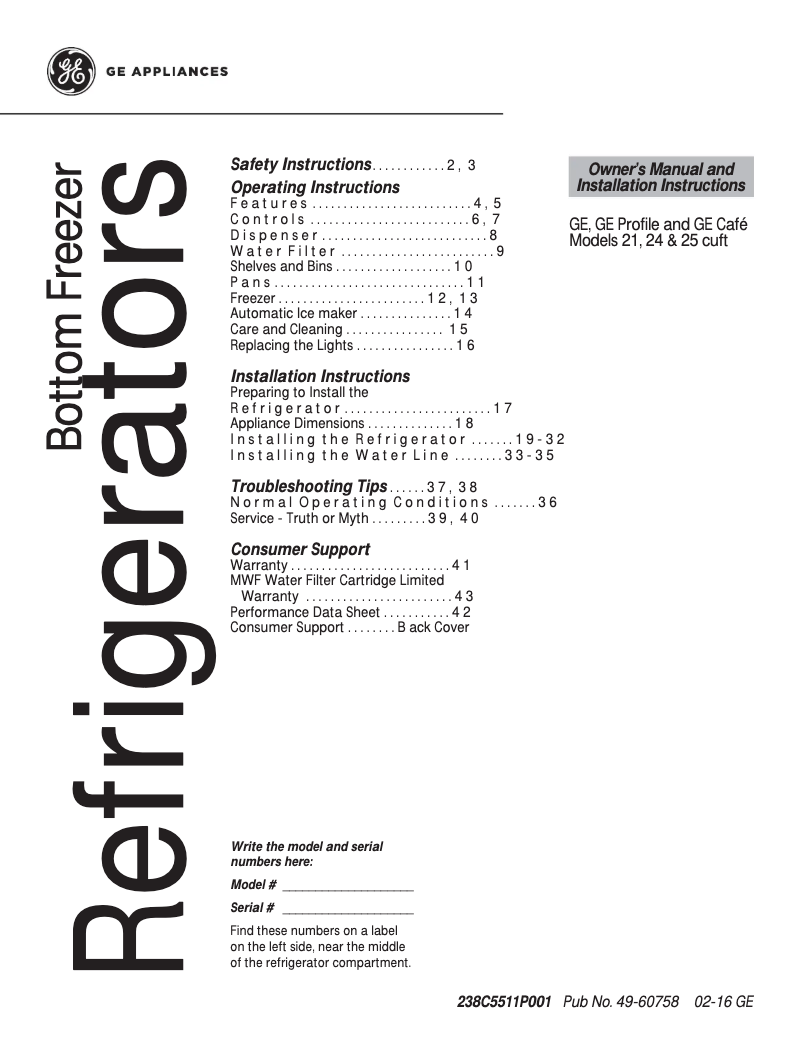 Page 1 de la notice Manuel utilisateur GE GFE24JSKSS