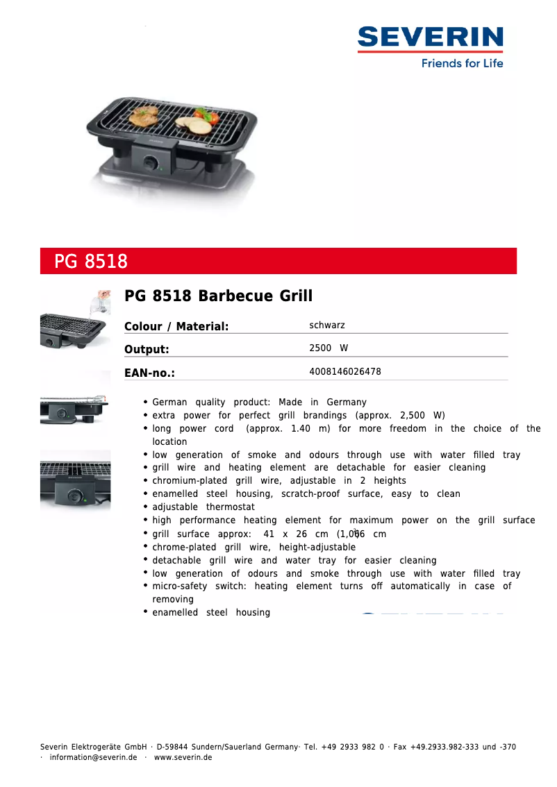 Page n°1 - Fiche technique Severin PG 8518