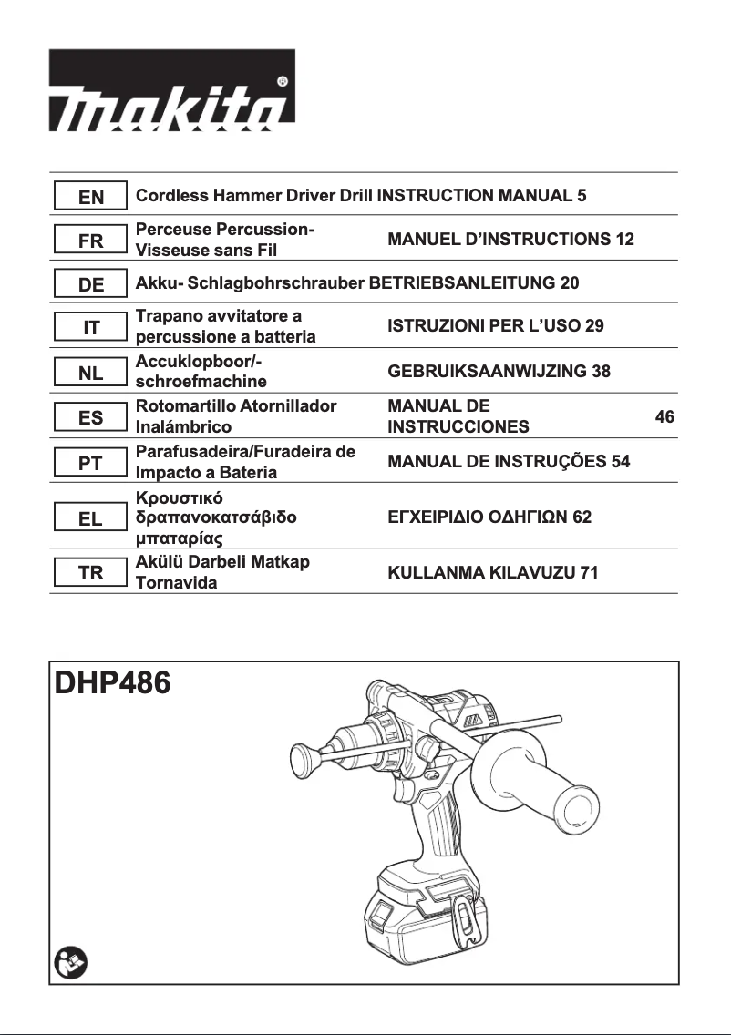 Page 1 de la notice Manuel utilisateur Makita DHP486Z
