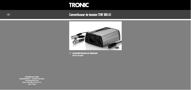 Page 1 de la notice Manuel utilisateur Tronic TSW 300 A1