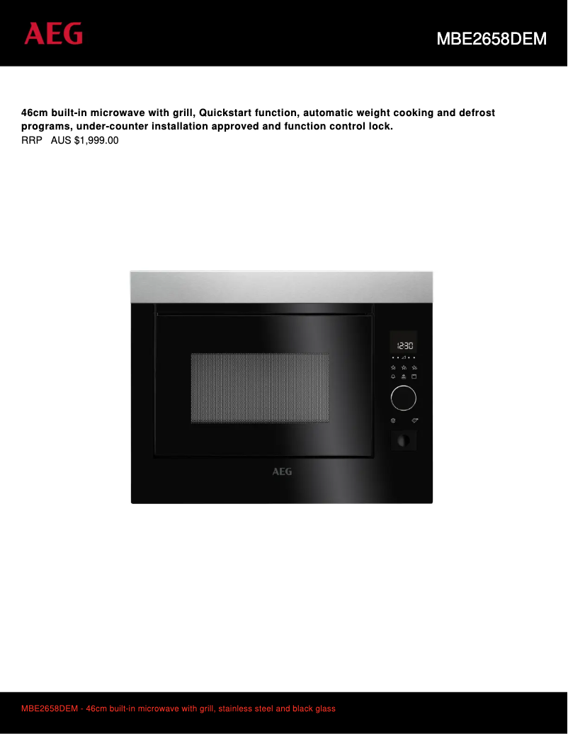 Page 1 de la notice Fiche technique AEG MBE2658DEM