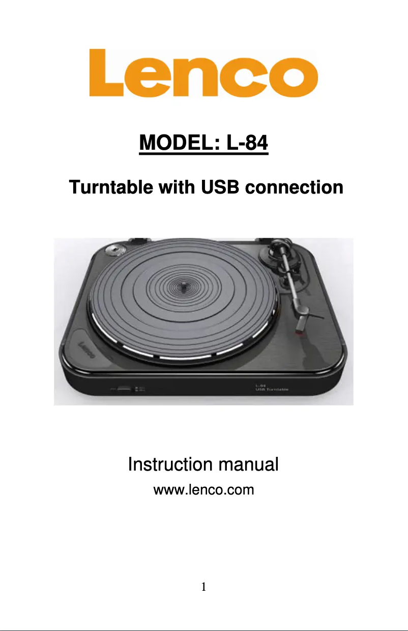 Page n°1 - Manuel utilisateur Lenco L-84