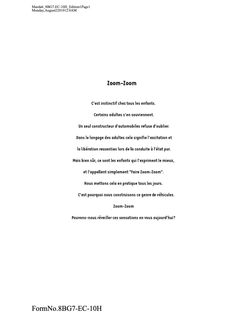 Page 1 de la notice Manuel utilisateur Mazda 6 (2011)