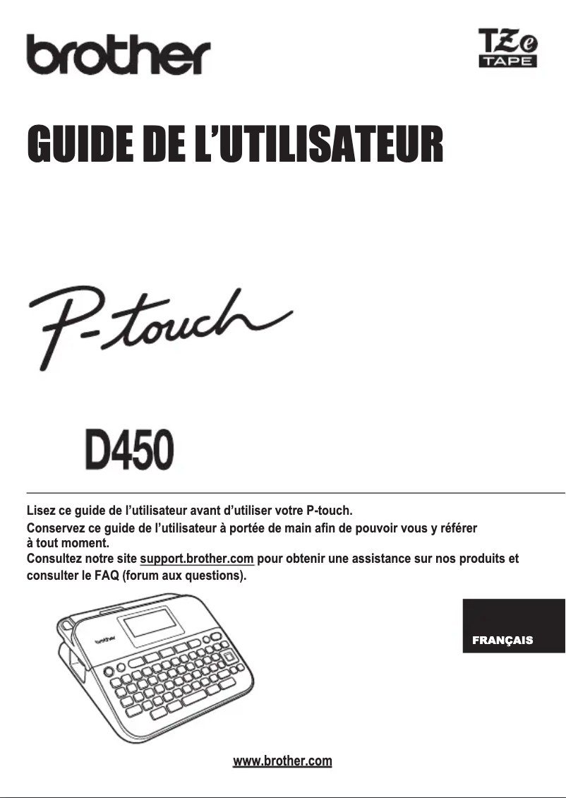 Page 1 de la notice Manuel utilisateur Brother PT-D450
