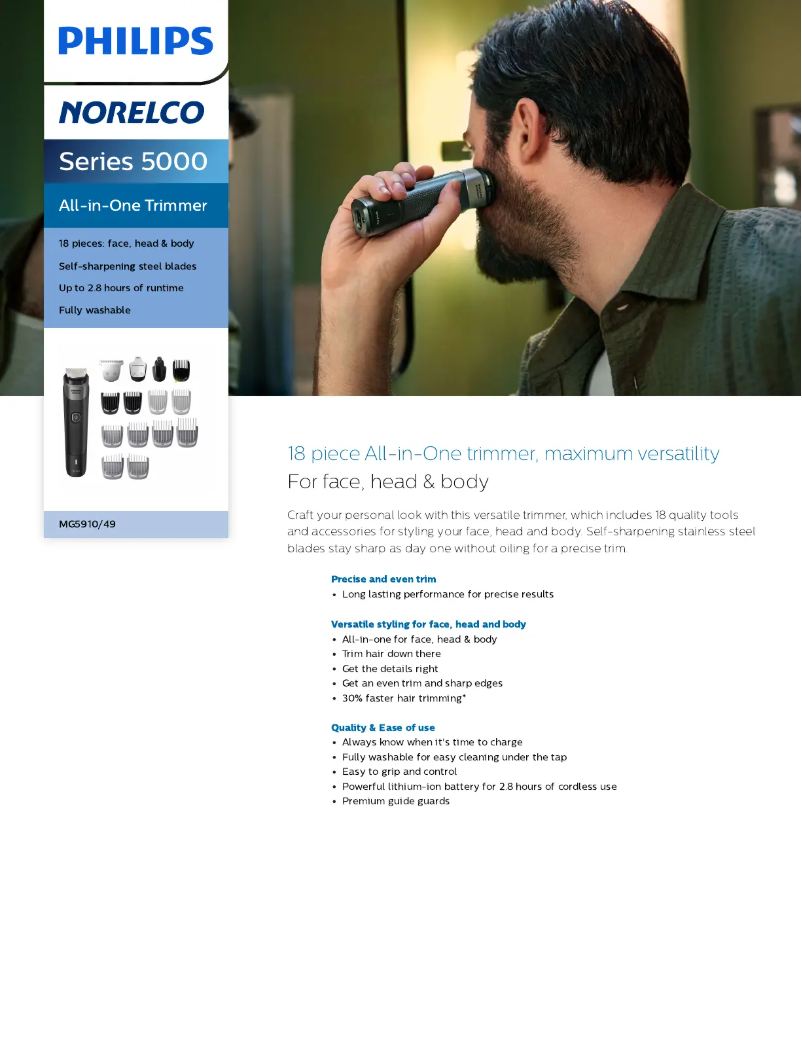 Page 1 of the manual Technical Sheet Philips Norelco Series 5000 MG5910