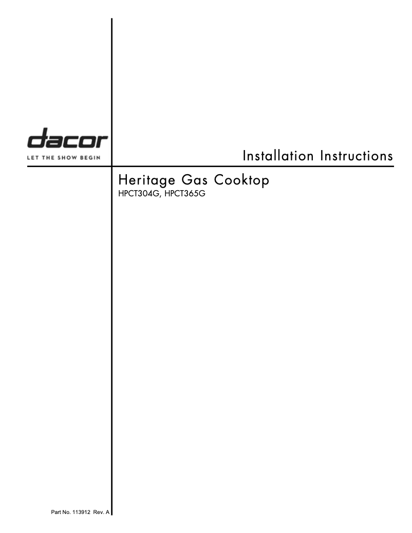 Page 1 de la notice Guide d'installation Dacor HPCT365GSLPH