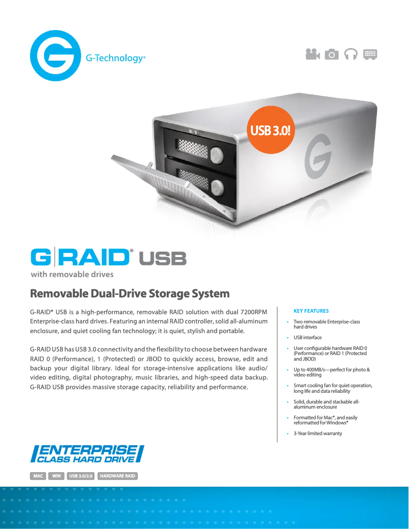 Page n°1 - Fiche technique G-Technology G-RAID USB