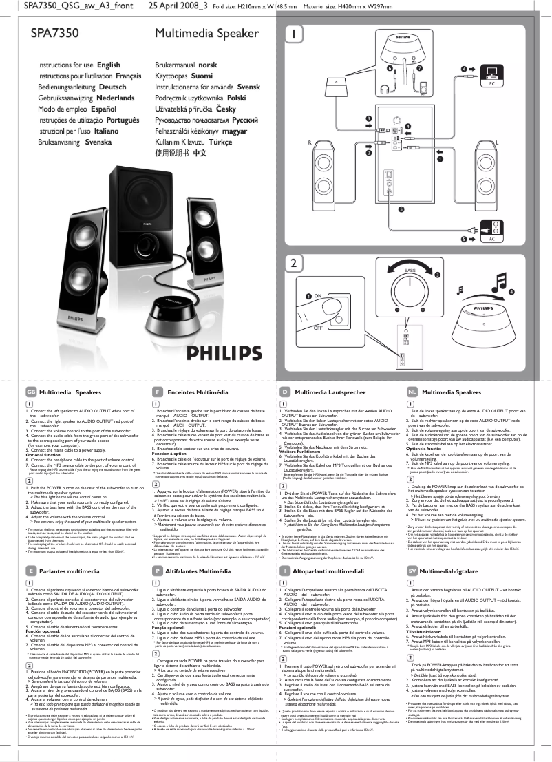 Page n°1 - Guide de démarrage rapide Philips SPA7350