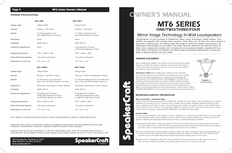 Page n°1 - Manuel utilisateur SpeakerCraft MT6 Three