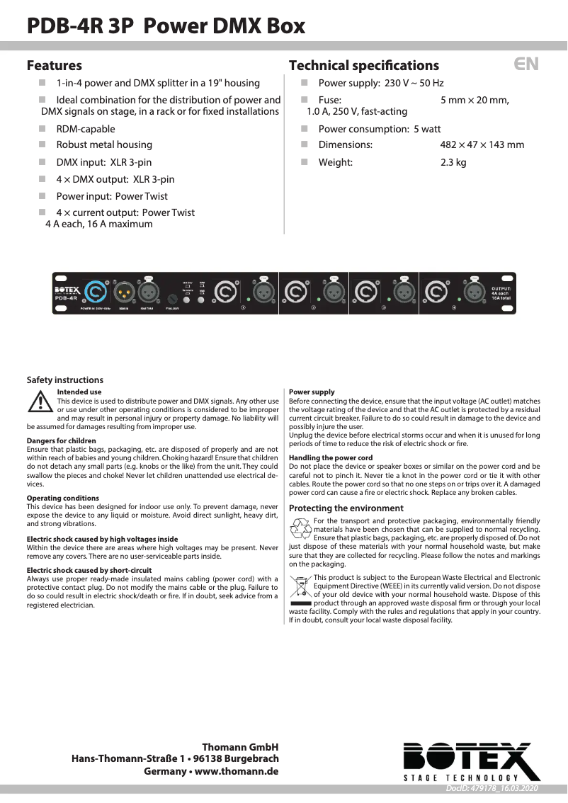 Page 1 de la notice Manuel utilisateur Botex PDB-4R 3P