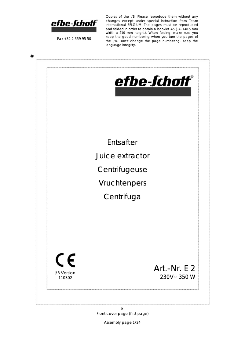 Page 1 de la notice Manuel utilisateur Efbe-Schott E 2