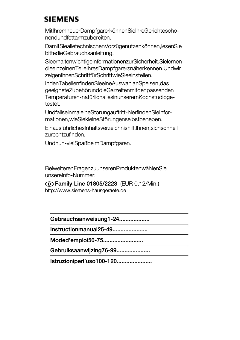 Page 1 de la notice Manuel utilisateur Siemens HB24D561