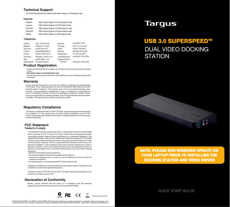 Page n°1 - Manuel utilisateur Targus ACP70EUZ