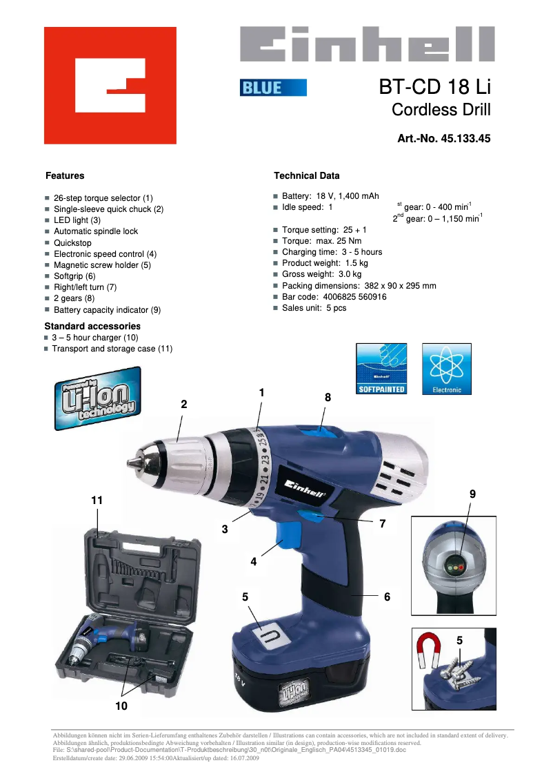 Page n°1 - Manuel utilisateur Einhell BT-CD 18 Li