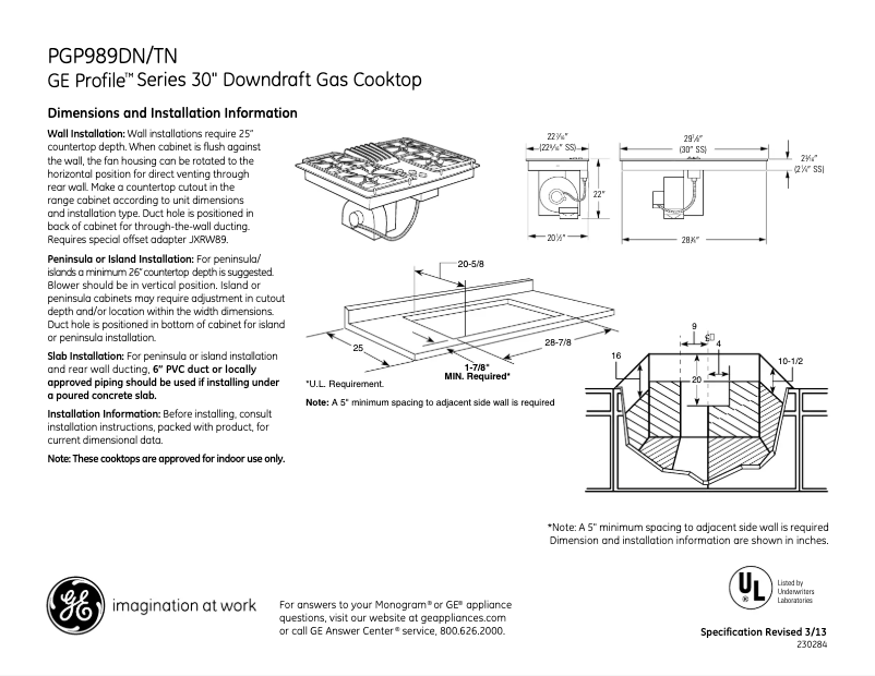 Página 1 del manual Ficha técnica GE Profile PGP989TNWW