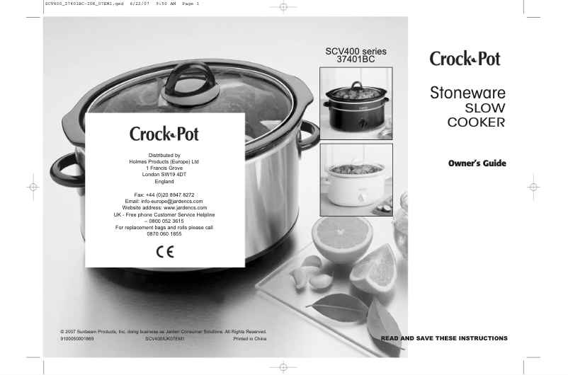 Page 1 de la notice Manuel utilisateur Crock-Pot SCV400PSS