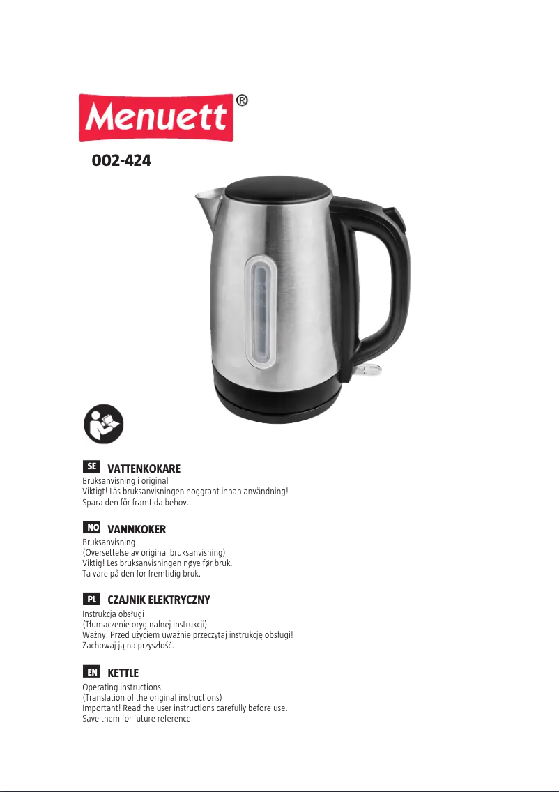 Page 1 de la notice Manuel utilisateur Menuett 002-424