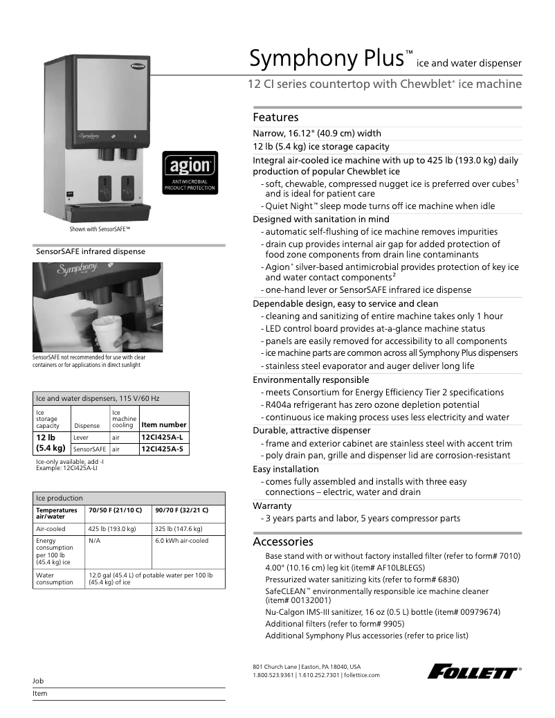 Page n°1 - Fiche technique Follett 12CI425A-S