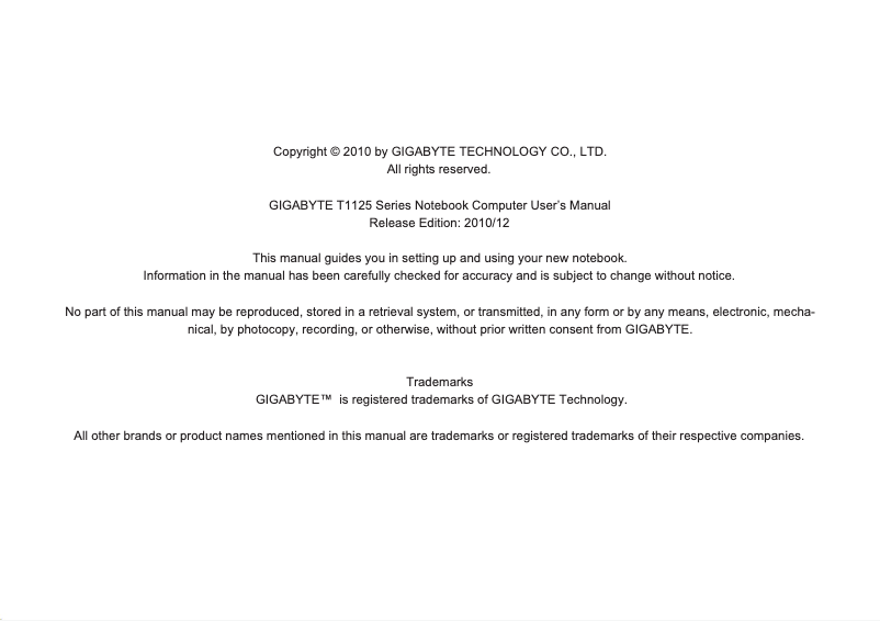 Page n°1 - Manuel utilisateur Gigabyte T1125P