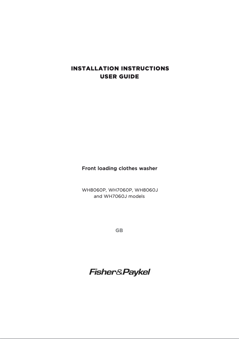 Page 1 de la notice Manuel utilisateur Fisher & Paykel WH7060J1