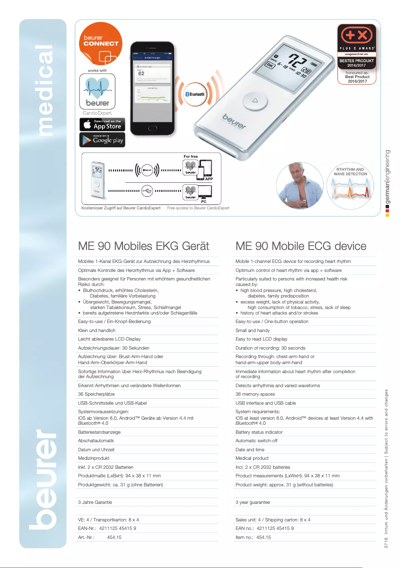 Page 1 de la notice Fiche technique Beurer ME 90