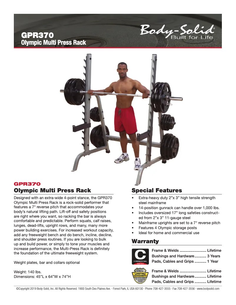 Page 1 de la notice Fiche technique Body-Solid GPR370