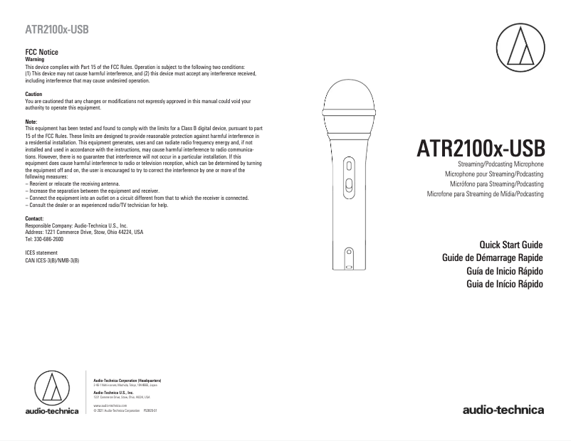 Page n°1 - Guide de démarrage rapide Audio-Technica ATR2100x-USB