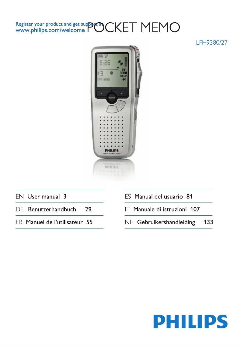 Image de la première page du manuel de l'appareil Pocket Memo LFH9380