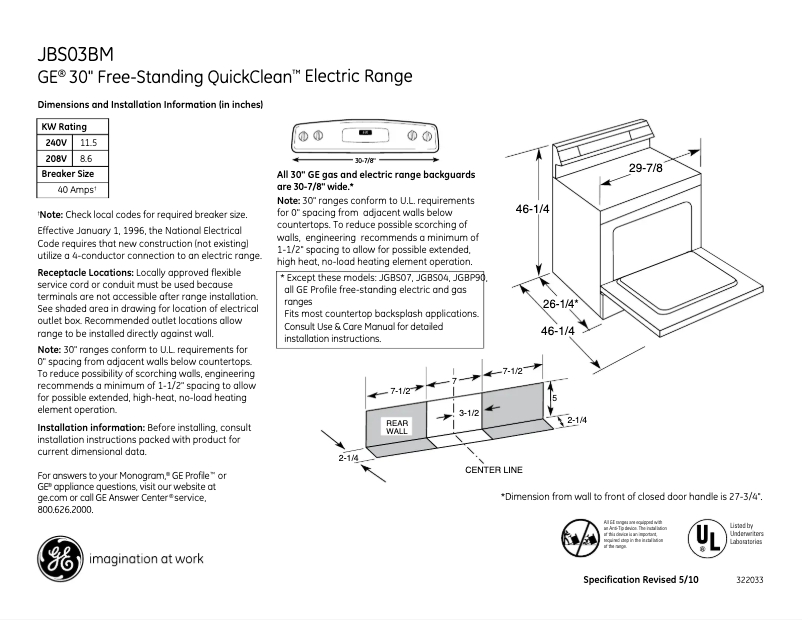 Page n°1 - Fiche technique GE JBS03BMWH