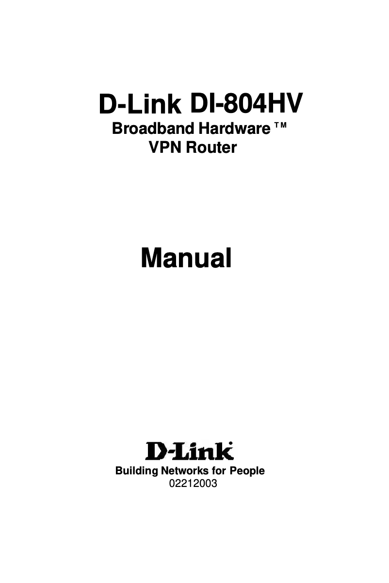 Page 1 de la notice Manuel utilisateur D-Link DI-804HV