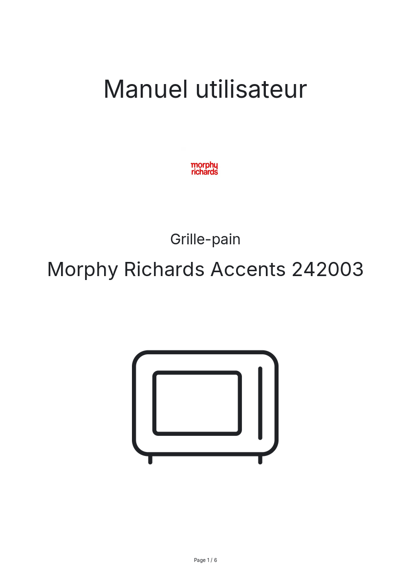 Page n°1 - Manuel utilisateur Morphy Richards Accents 242003