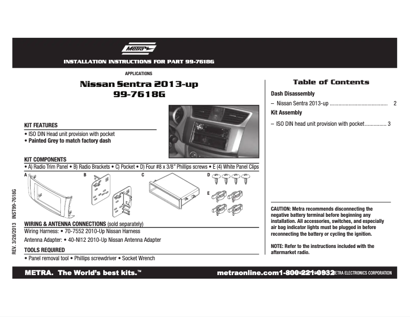 Page n°1 - Mode d'emploi Metra 99-7618G